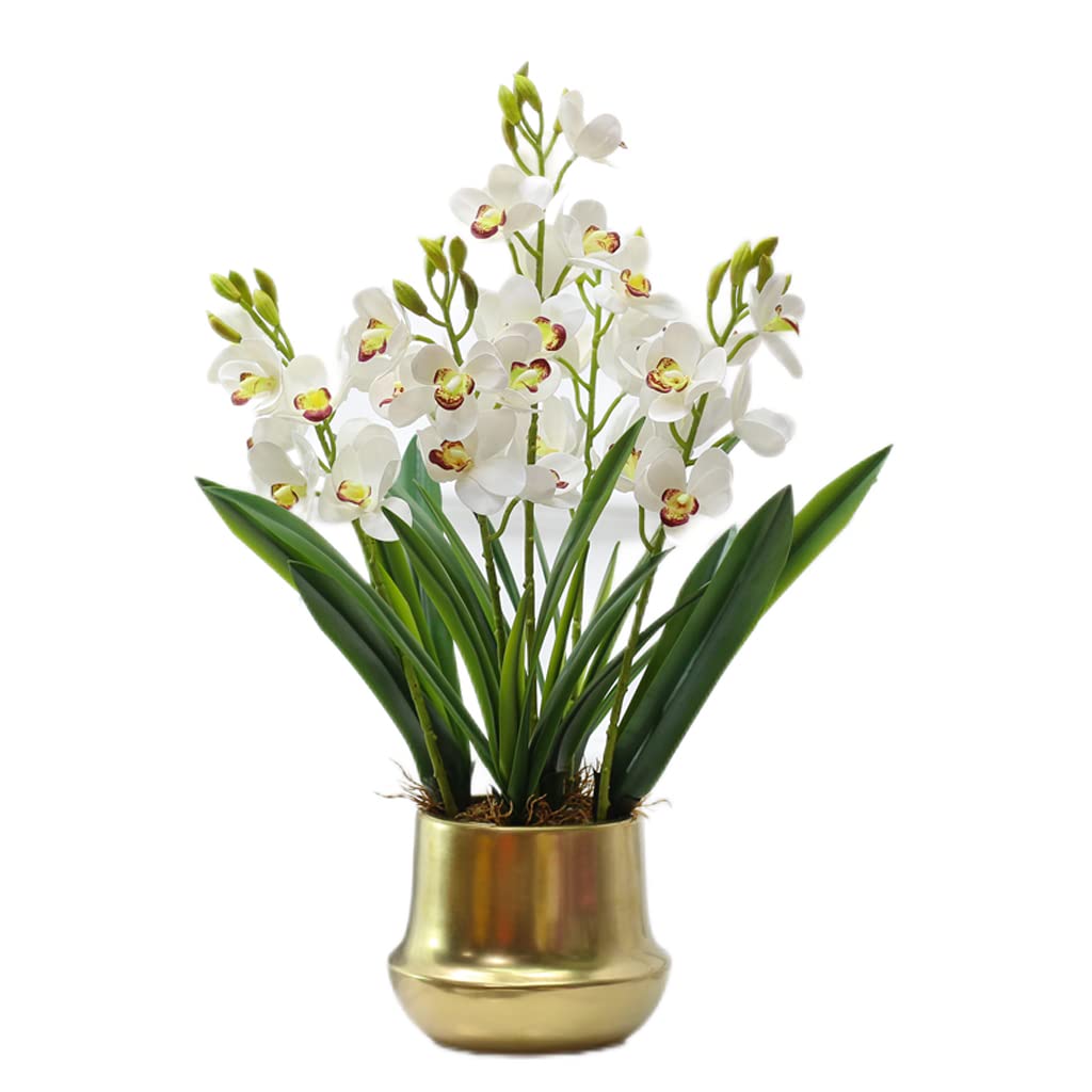 IUokLU Artificial Phalaenopsis Flowers,Fake Orchids Artificial flower with pot Orchid Faux Artificial Cymbidium Flowers Set Realistic Phalaenopsis Orchid