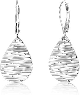 Sterling Silver Dangle Earrings for Women Trendy 14k Gold Dangle Drop Earrings Teardrop Hammered Leverback Earings for Women Jewelry Gifts