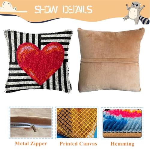 Image of EMISTEM Latch Hook Kits for Adults - Latch Hook Pillow Kits, Crochet Yarn Kit for Beginners, DIY Needlework Crafts Cover Case with Printed Canvas, Gift Packaging. (Red Love,17x17 inch)