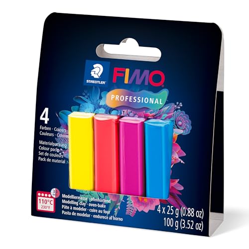 STAEDTLER Pâte à modeler polymère FIMO Professional – Pâte à cuire au four – Kit de démarrage – 4 couleurs de base assorties – 8043-S1