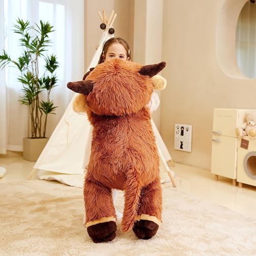 IKASA Groß Hochlandkuh Kuh Kuscheltier Riesen Stofftier,85cm Gross Plüschtier Riesige Plüsch Spielzeug Jumbo Plüschtiere,Geschenk für Kinder