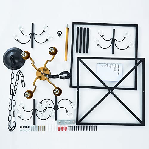 Guihualove 4 Light Chandelier Crystal Farmhouse Pendant Lighting In Black Gold Fixtures Metal Adjustable Height Rustic Geometric Hanging Light For Kitchen Island, Dining Room Foyer Hallway #TOP7