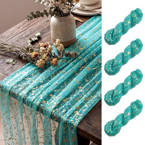 Gauze Teal Gold Table Runners