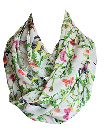 Etwoa Sparrow Birds Floral Pattern Infinity Scarf Circle Scarf