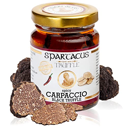 Spartacus Carpaccio Schwarze Trüffel en olivenöl | italienische spezialitäten | Gönnen Sie sich kulinarische Exzellenz | Erlesene schwarze Trüffel für Feinschmecker (90g) mit Chili