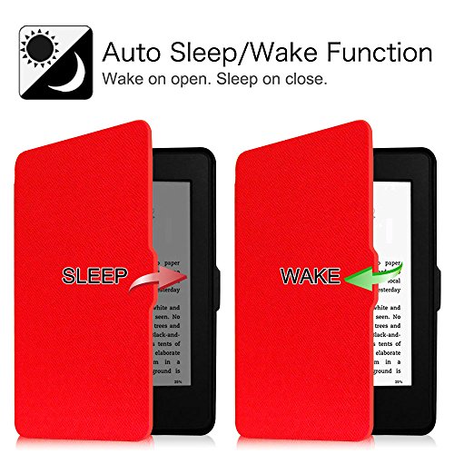 Fintie Slimshell Case for 6" Kindle Paperwhite 2012-2017 (Model No. EY21 & DP75SDI) - Lightweight Protective Cover with Auto Sleep/Wake (Not Fit Paperwhite 10th & 11th Gen), Red