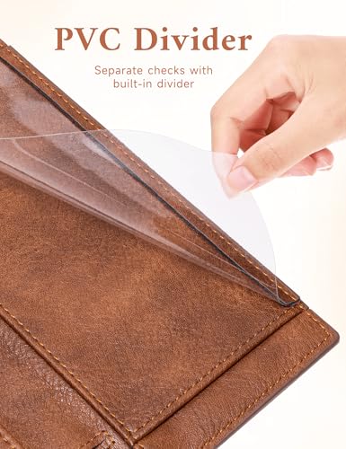 Image of Zreal Checkbook Cover for Men & Women, Premium Vegan Leather Checkbook Holder for Top & Side Tear Duplicate Checks with RFID Blocking (Distressed Brown)