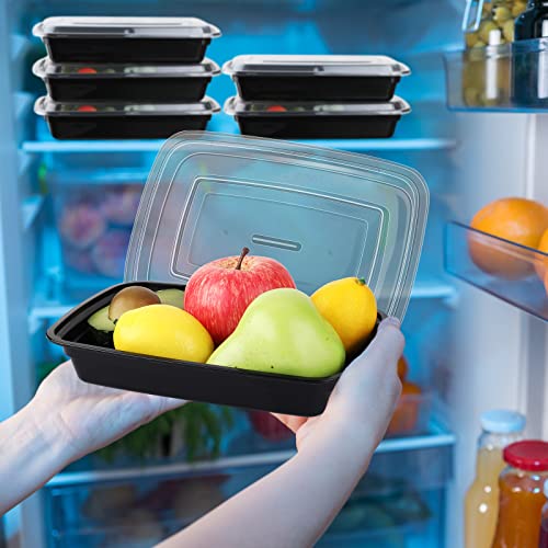 150 Pack Meal Prep Containers 24 Oz Food Storage Containers With Lids Disposable Plastic Bento Box Black Rectangular Reusable Lunch Box Bulk, Microwave/Dishwasher/Freezer Safe,1 Compartment #TOP4
