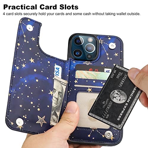 Image of HAOPINSH Compatible with iPhone 13 Pro Max Wallet Case with Card Holder, Starry Sky Pattern Back Folio Flip PU Leather Kickstand Card Slots Case, Double Magnetic Clasp Durable Shockproof 6.7 inch