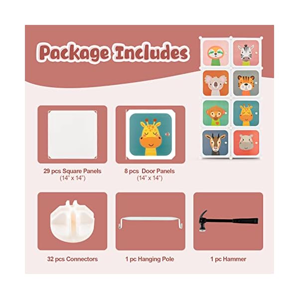   Costzon-Kids-Closet-Cartoon-DIY-Modular-Dresser-Storage-Organizer-with-8-Cubes-Clothes-Hanging-Rack-Portable-Armoire-for-Baby-Toddlers-Kids-Wardrobe-for-Bedroom-Nursery-White