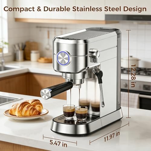Electactic Espresso Machine 20 Bar, Compact Espresso Coffee Maker with Steam Milk Frother, Stainless Steel Coffee Machine with 34oz Removable Water Tank for Cappuccino, Latte — view 6