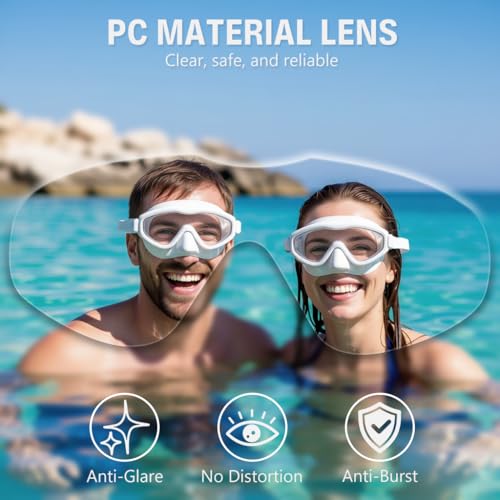 Image of PROBEROS Premium Swimming Goggles for Men & Women, 2-in-1 Wide View Goggles UV Protection & Anti-Glare Lenses with Anti-Choke Nose Cover & Earplugs, Adjustable No Pressure Swim Goggles, White