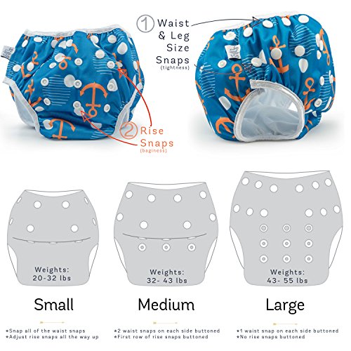 Large Nageuret Reusable Swim Diaper, Adjustable & Stylish Fits Diapers Sizes 4-7 (Approx. 20-55Lbs) Ultra Premium Quality For Eco-Friendly & Swimming Lessons (Anchors) #TOP6