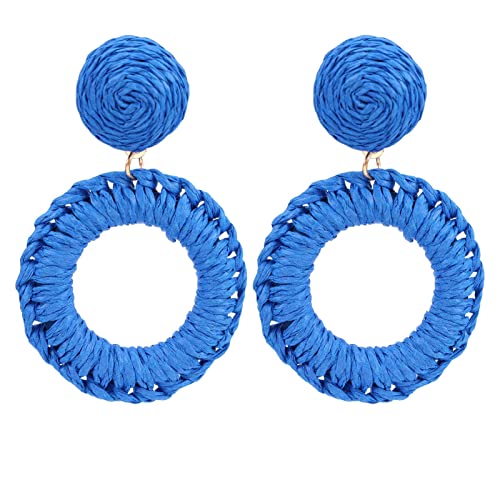 Lettarius Raffia Tassel Fringe Rattan Hoop Drop Statement Earrings Blue Ball Cirle Tiered Dangle Handmade Jewelry For Women Girls #TOP3