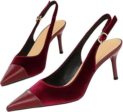 LUXINYU Womens Slingback Kitten Heels Closed Pointed Toe Shallow Stiletto Heels Back-lace Heeled Dress Shoes Casual Party Work Lady Pumps