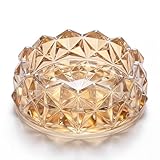 Loyipu Small Geometric 4in Glass Candle Holder – Crystal Tealight Dish & Mini Candle Tray for Small Scented Candles, Votives & Aroma Stones(Honey Amber-4in)