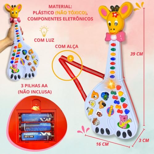 Brinquedo Infantil Guitarra Girafa Com Luz E Som Piano