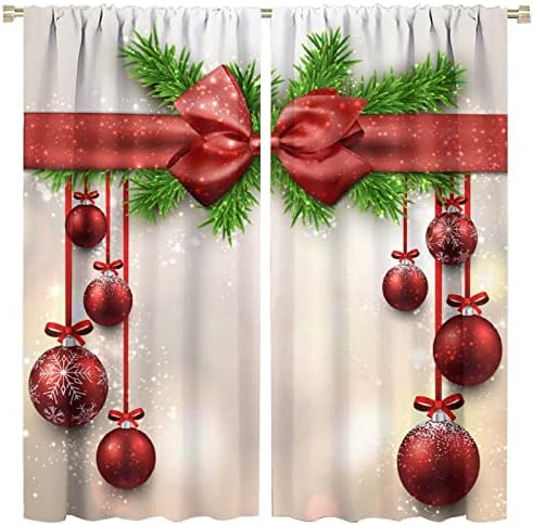 Christmas Kitchen Curtains, Traditional Design, Gifts Christmas gifts decoration Window Drapes for Kitchen Cafe Window Clothes Darkening the Room 2 Panels, 21W x 45L inch Each Panel