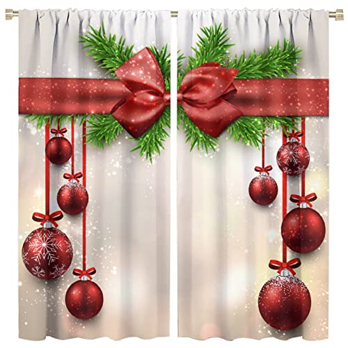 Christmas Kitchen Curtains, Traditional Design, Gifts Christmas Gifts Decoration Window Drapes For Kitchen Cafe Window Clothes Darkening The Room 2 Panels, 21W X 45L Inch Each Panel #TOP1