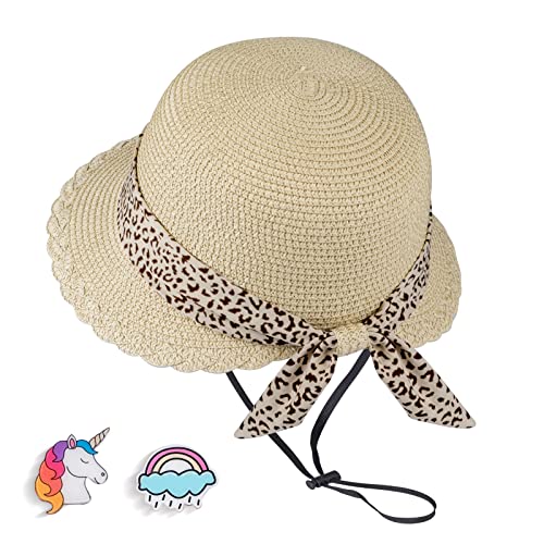 Girls Straw Sun Hat Kids Summer Beach Uv Protection Hats Toddler Baby Childrens Little Girl Ages 3 4 5 6 7 8 9 10 Years Beige Wide Brim Foldable Sunhat With Chin Strap Cute Bow Ponytail Gardening Cap #TOP6