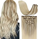 【9A Grade】 Weiche, seidige, glatte, echte Remy-Haarverlängerungsclips in menschlichem Haar passen gut zu Ihrem eigenen Haar, natürlich und glänzend, und helfen Ihnen, in der Menge atemberaubender und charmanter zu sein. Fügen Sie Dicke und Länge in Minuten hinzu und Sie möchten sie nie herausnehmen!