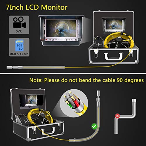 Sewer Camera 100ft with Locator & Receiver, 512Hz Sonde Transmitter Plumbing Camera with DVR Recorder, Inspection Cam with 7\" LCD Monitor (8 GB SD Card Included) (100ft/30m)