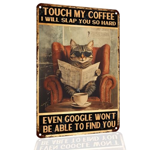 Funny Cat Coffee Bar Sign Vintage Retro Kitchen Wall Art