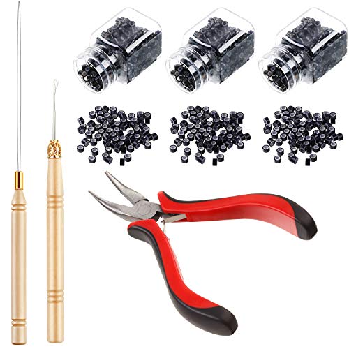 Hair Extension Kit Pliers Pulling Hook Bead Device Tool Kits and 1500 Pieces