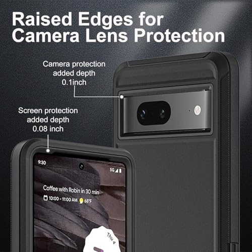 YKHJKLEC for Google Pixel 7a Case, Military Grade 3 in 1 Heavy Duty Shockproof/Drop Proof/Dust Proof Case with 2Pcs Tempered Glass Screen Protector (Black/Black) by YKHJKLEC - Used condition - Image 3
