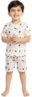 LITTLE BOY Kids Concept Boys Cotton Nightwear Set | Printed T-Shirt & Shorts Pajama Set for Boys | Soft Breathable Sleepwe... Price In India