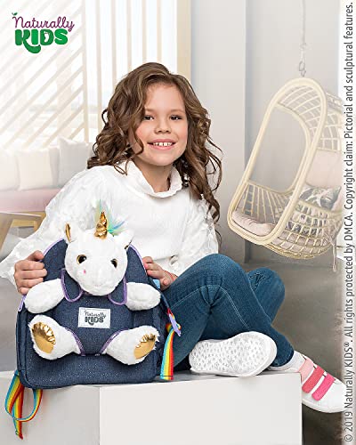 Naturally Kids Medium Unicorn Backpack - 5-7 Year Old Girl Gifts - Kids Backpack For Girls Boys W Stuffed Animal - Toys For 6 Year Old Girls - W Pockets & Reflective Logo - Backpack W White Unicorn #TOP2
