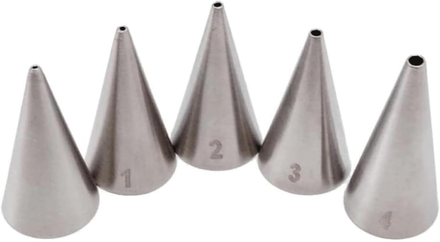 Pastry Nozzle 5 Pcs Round Stainless Steel Icing Piping Nozzles Stainless Confectionery Cream Cake Decor Piping Tips Set