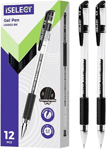 iSelect Black Gel Pen 0.5mm Bullet Tip Pen with Hexagonal Barrel