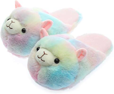 Millffy Funny Womens Warm Animal Slippers - Furry Pink Pig House Shoes