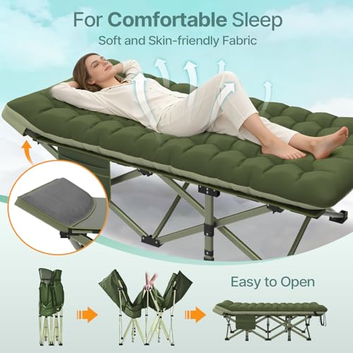 Image of Suteck 32 inch XXL Folding Camping Cot, 900LBS Heavy Duty Sleeping Cots | With Pillow Mattress & Carry Bag, 1200D Double-Layer Oxford Fabric Portable Cot Bed for Adults, Home, Office, Beach & Travel