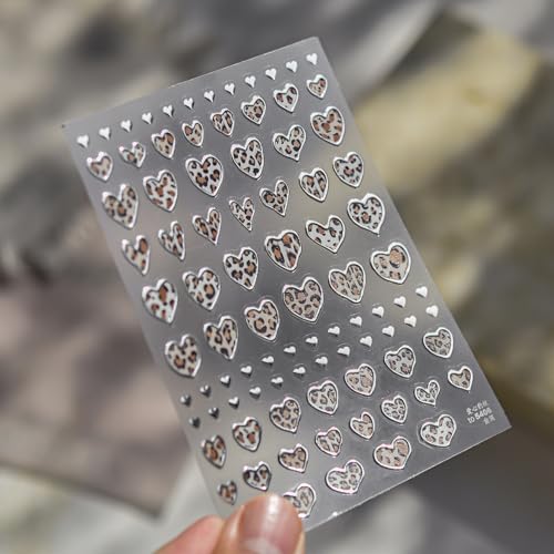 Image of Leopard Nail Stickers Decals Heart Nail Art Stickers 5D Embossed Self Adhesive Nail Decals for Nails Art Design for Women Girls Supply Manicure Decoration Accessories