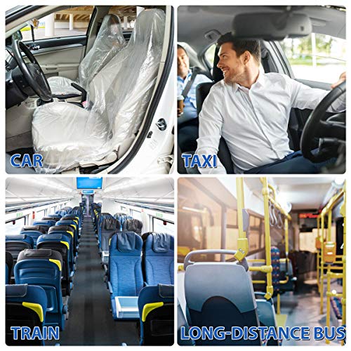 Happybeeyo 100Pcs Universal Car Disposable Plastic Seat Cover 3.2 Pounds,Mechanic Valet Clear Protective Films Waterproof Oil-Proof Dust-Proof 59"X 31.5" #TOP4