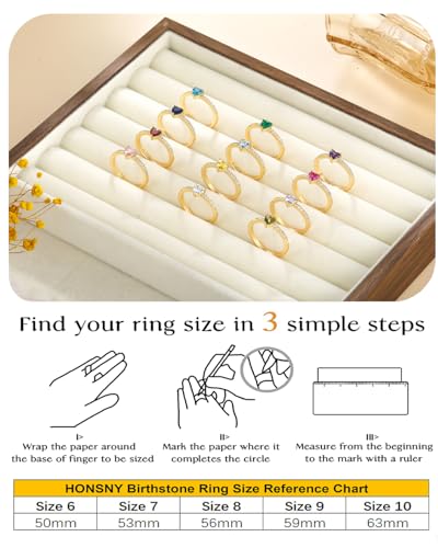 Honsny Heart Birthstone Gold Rings for Women Non Tarnish 14K Gold Plated Stackable CZ Gemstone Tanzanite Ring Dainty Engagement Promise Rings for Her Waterproof Jewelry Birthday Gifts Size 9 — view 4