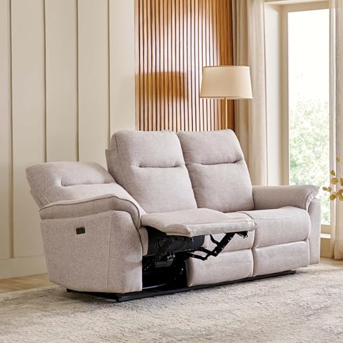 Image of Home Centre | Artise Fabric 3-Seater Electric Recliner | Recliner Sofa for Living Room | Solid Wood | Beige | 1 Year Warranty