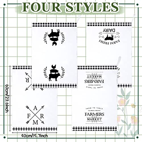 Geyoga 4 Pcs Farm Animal Floral Kitchen Towels Farmhouse Buffalo Plaids Dish Towel Flower Kitchen Dish Towels 16 X 24 Inch Rustic Rooster Cow Pig Sunflower Dish Cloths Towel (White, Black, Farm) #TOP2