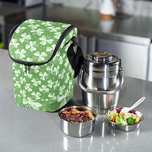 Bolsa de almuerzo ligera con patrón floral de trébol lavable 7