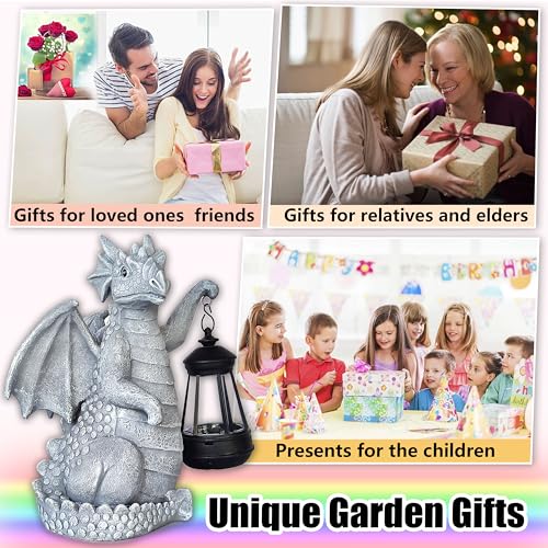 Solar Garden Decor Dragon Statues with Solar Lantern,Dragon Figurine Lights Outdoor Decorations for Yard Lawn Patio Balcony Whimsical Art Outside,Unique Housewarming Gift for Mom Grandma Women by VIOYOUNS - Image 5