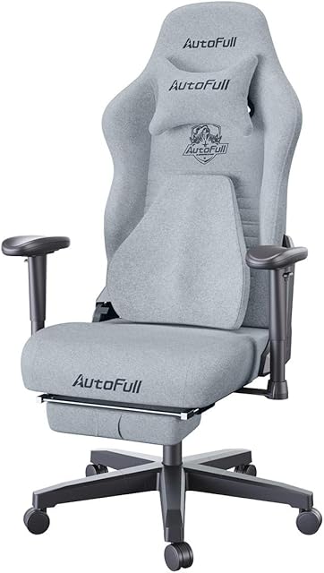 AutoFull Zoni Fabric Gaming Chair Ergonomic Breathable Office Chair Suitable for Summer High Back Computer Chairs with 3D Bionic Lumbar Support and adjustable Footrest,Gray (3 Year Warranty)