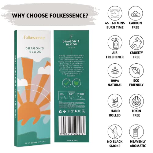Folkulture Dragon's Blood Incense Sticks - Pack Of 75 Insenses For Positive Aura - Natural And Non Toxic Incents Matches - Organic And Slow Burning Insents Sticks - Gift Box For Calm (Dragon's Blood) #TOP2