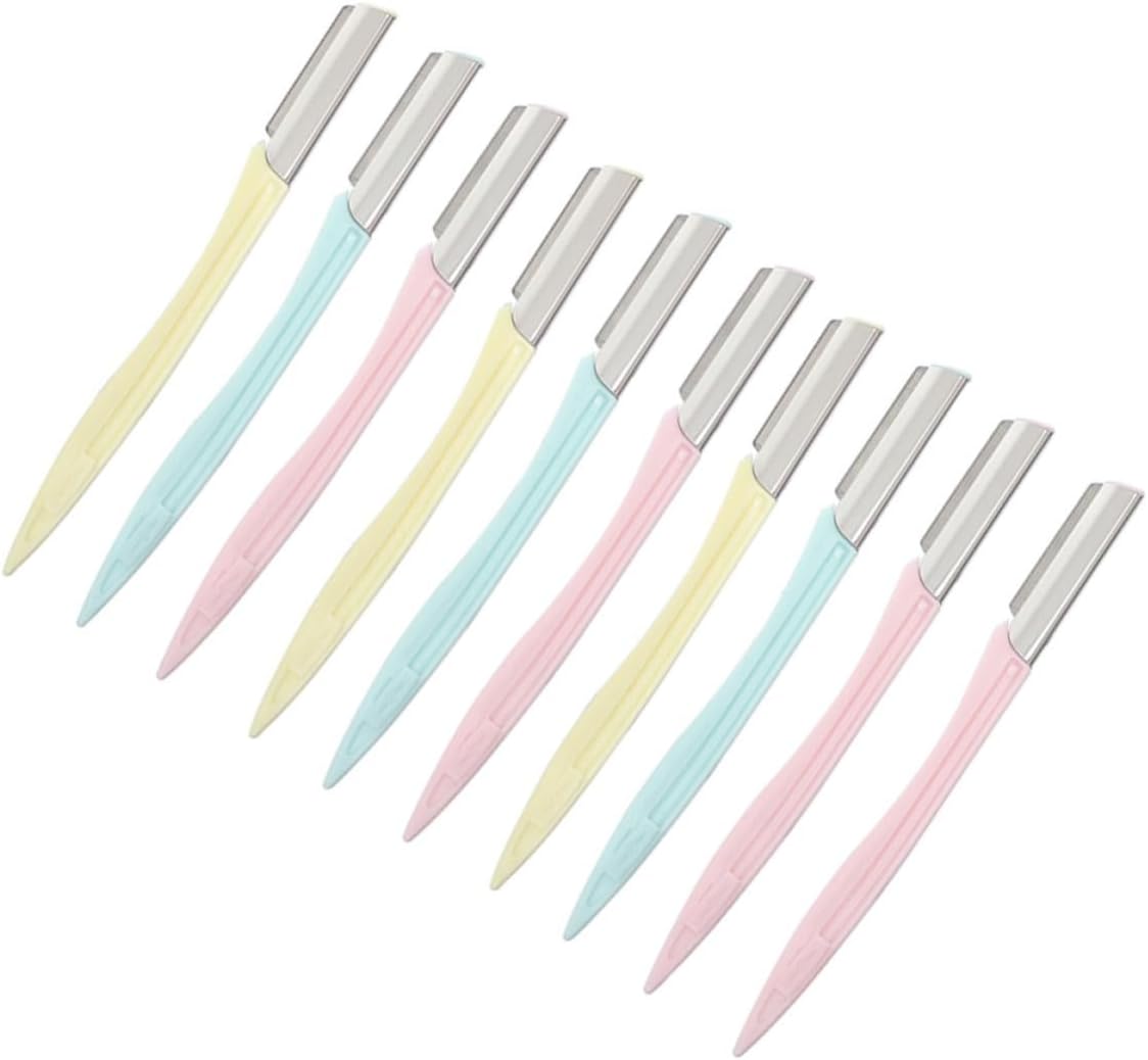 Kichvoe Eyebrow Razor Shaper with Protective Cover, Stainless Steel and Abs Material, Easy to Handle 10pcs Portable Results Random Color for Home Use and Travelling