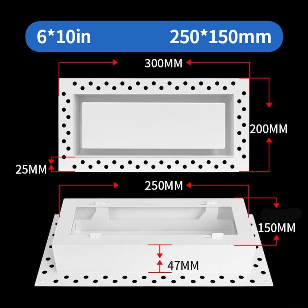 Aluminium-Wandlüftungsabdeckung für Standard für Trockenbau-Lüftungsausschnitte, Luftregistergitter mit sauberem Kantenprofil und gleichmäßiger Luftverteilung (15,2 x 25,4 cm)
