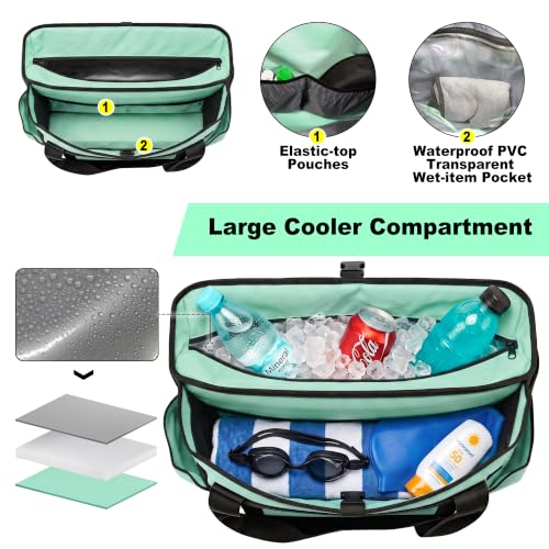 MYDAYS Beach Cooler Bag with Insulated Compartment, Large Mesh Beach Tote Bags Waterproof Sandproof, XL Pool Bag for Men Women, 2-in-1 Travel Vacation Essentials with Wet Pocket & Towel Holder (Green) - image 3