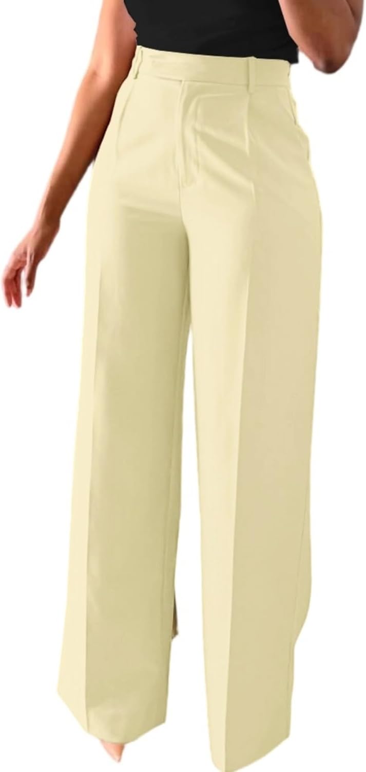 Lucuna Women's Wide Leg Dress Pants High Waisted Straight Leg Slacks Business Office Work Pants Trousers