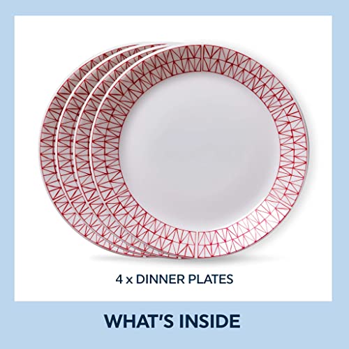 Corelle Everyday Expressions 4-Pc Dining Plates Set, Service For 4, Durable And Eco-Friendly 10-1/2-Inch , Higher Rim Glass Dinner Plate , Microwave And Dishwasher Safe, Graphic Stitch #TOP1