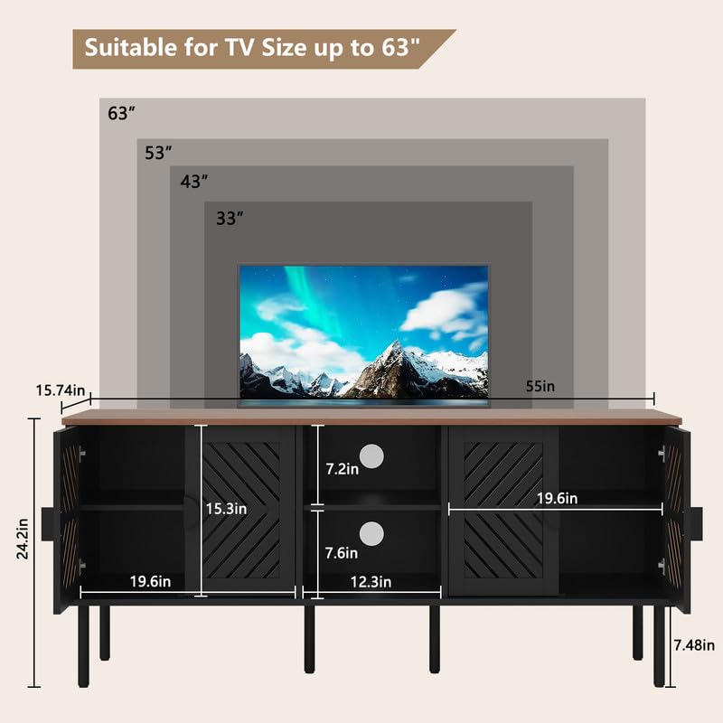 Image of ARTPOWER 55 inch TV Stands, Entertainment Center with Storage, Black